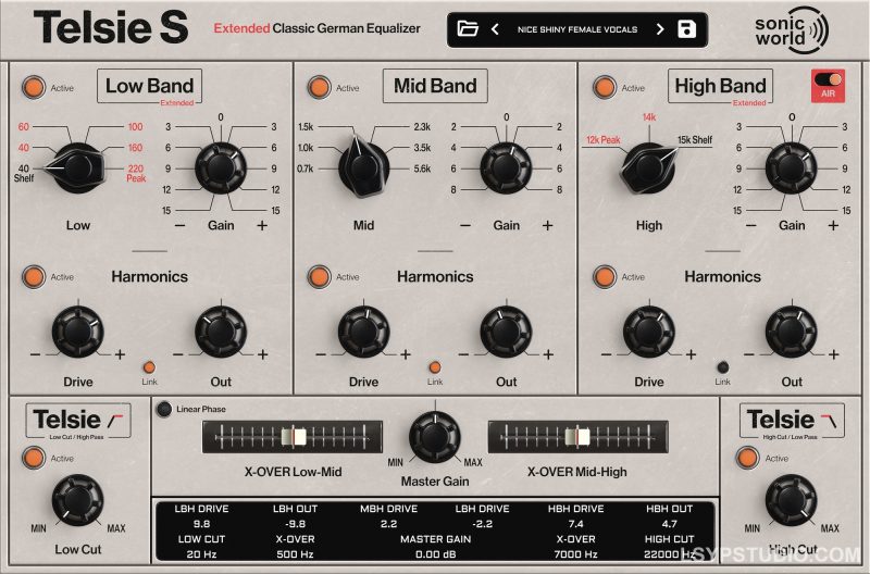 三段均衡器插件Sonicworld Plugins Telsie S v1.0.0 [MacOSX]-乐声音频-资源网