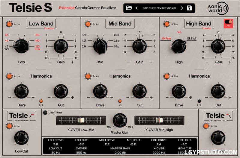 分立式 A 类均衡器的三段均衡器插件SonicWorld Plugins Telsie S v1.1.5 [WiN]-乐声音频-资源网