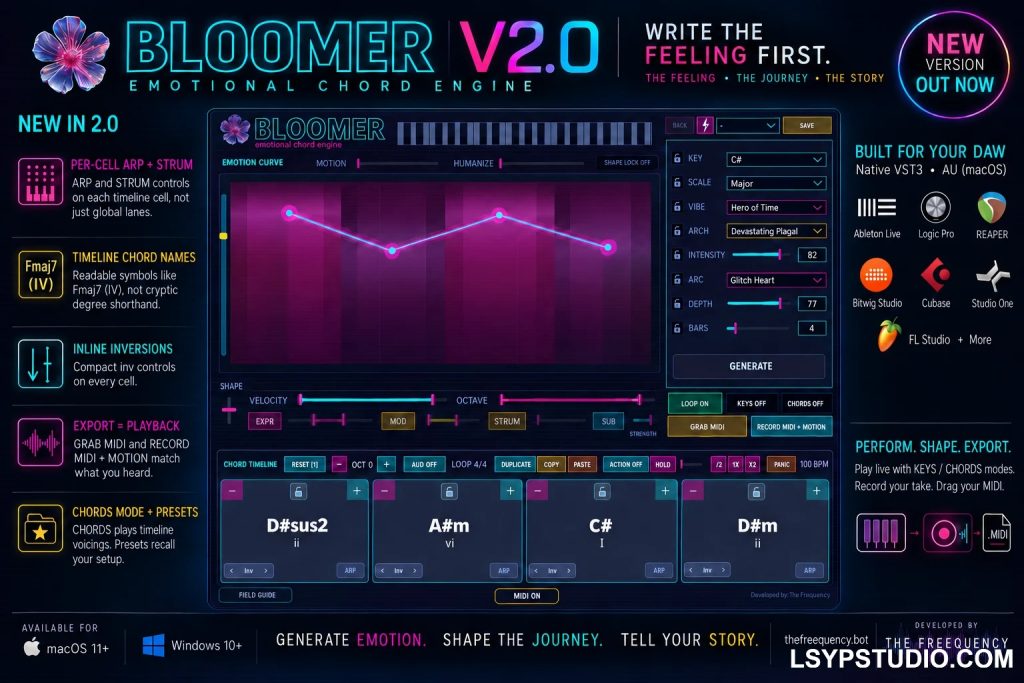 情感 MIDI 和弦引擎The Freequency BLOOMER v2 Emotional Chord Engine [WiN, MacOSX]-乐声音频-资源网
