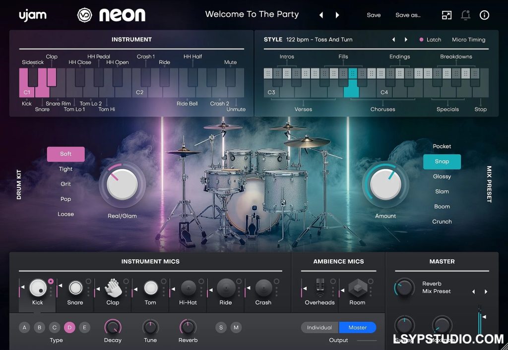 劲爆新迪斯科鼓组UJAM Virtual Drummer NEON v2.5.0 [WiN]-乐声音频-资源网
