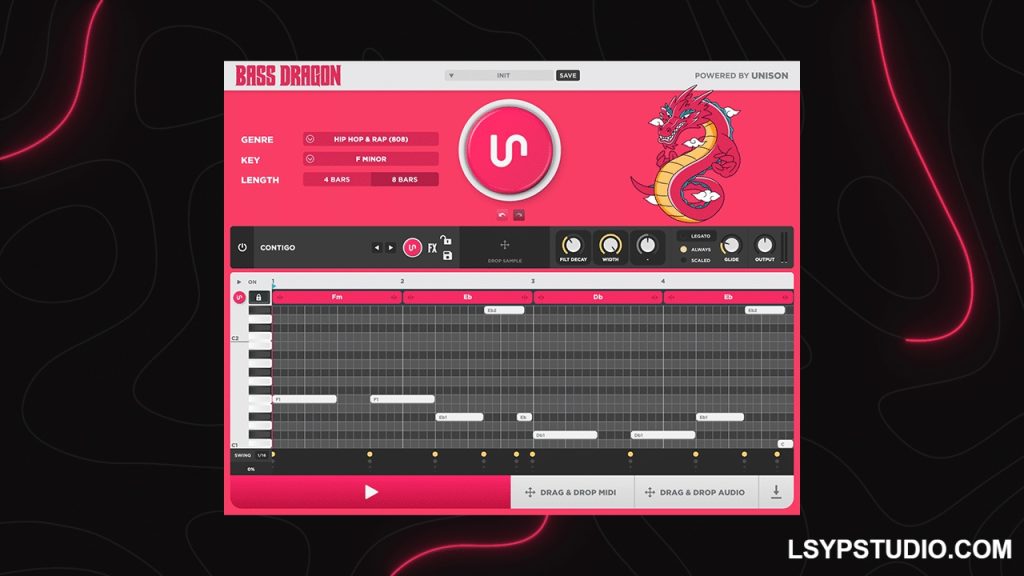 特定音乐风格且音质出色的 AI 贝斯线生成器Unison Bass Dragon v1.4.46 [WiN, MacOSX]-乐声音频-资源网